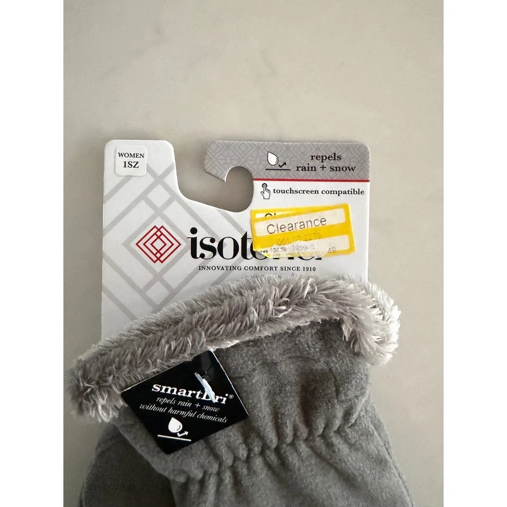 Isotoner Womens smartDri Touchscreen Gloves Gray Faux Fur Trim Fleece Lined NWT - Picture 2 of 4